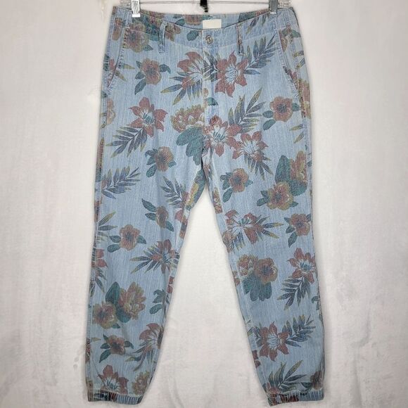 MOTHER Women's The No Zip Misfit Floral Pants Fresh Cut Chambray Jogger Size 27 - Picture 3 of 14